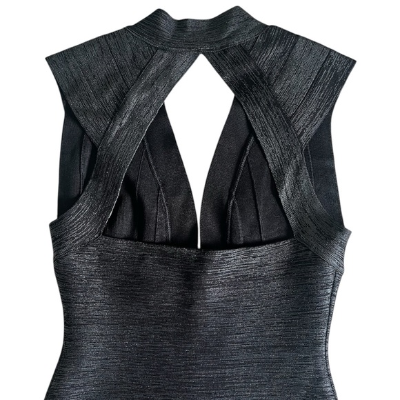 Herve Leger Authentic Y2K Vintage Women’s Metallic Black & Silver Bandage Dress - Picture 6 of 13